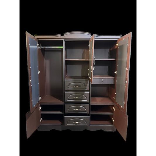 Ropero Mv 3 Cuerpos Extragrande Colonial, 4 Gavetas Obscuro Mate