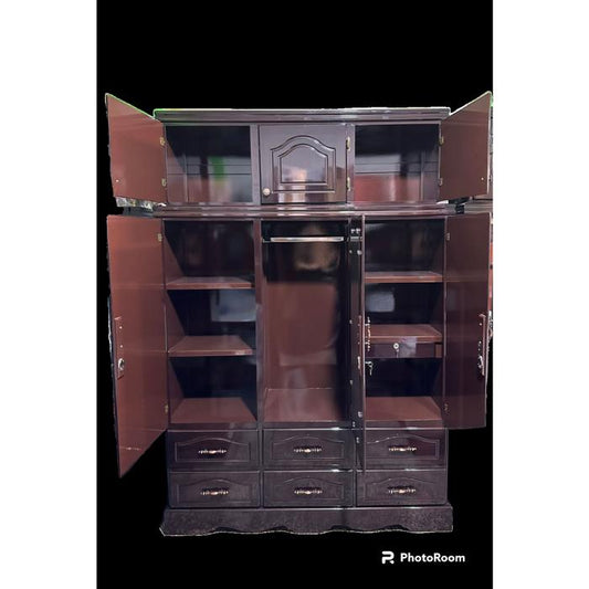 Ropero Mv 3 Cuerpos 6 Gavetas Con Maletero, Obscuro Brillante