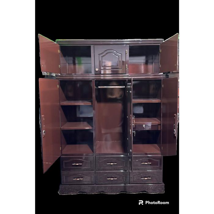 Ropero Mv 3 Cuerpos 6 Gavetas Con Maletero, Obscuro Brillante