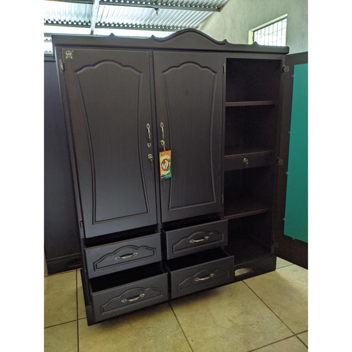 Ropero Mv 3 Cuerpos Economico 4 Gavetas, Obscuro Mate