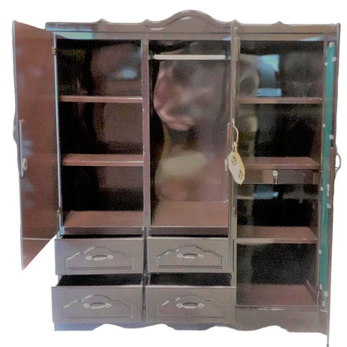 Ropero Mv 3 Cuerpos Economico 4 Gavetas, Obscuro Brillante