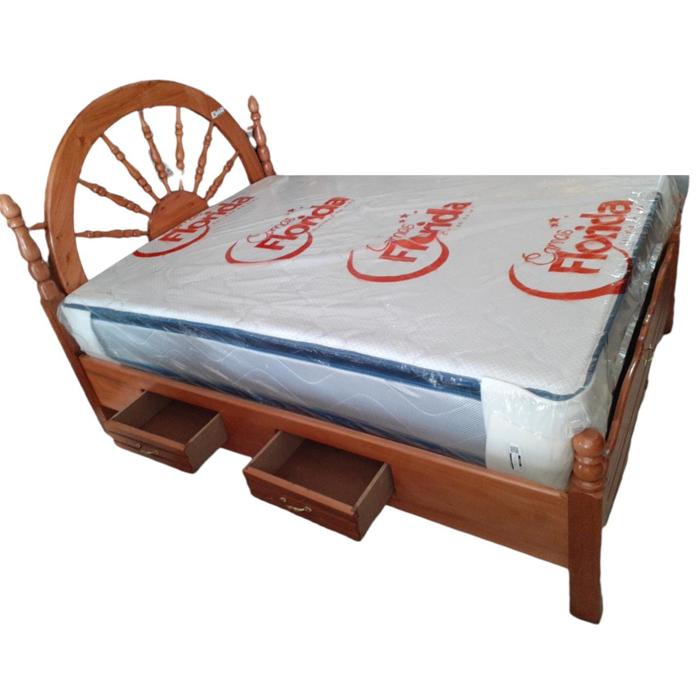Cama Madera Galilea Matrimonial Carreta/Claro